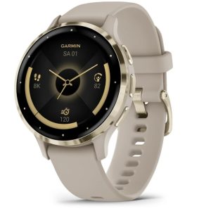 Garmin Venu 3S 3,05 cm (1,2") AMOLED 41 mm digitaalinen 390 x 390 pikseliä kosketusnäyttö Kultainen, harmaa Wi-Fi GPS (satelliitti)